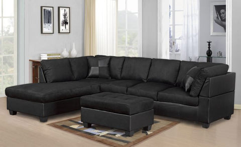 MODERN MICROFIBER SECTIONAL SOFA SET IN BLACK COLOR