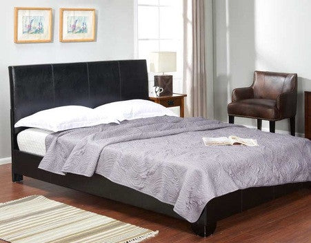 BLACK LEATHER PLATFORM BED FRAME QUEEN SIZE