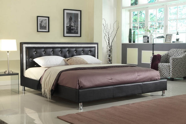 SOFIA BLACK LEATHER TUFTED PLATFORM BED FRAME AND MATTRESS (V)