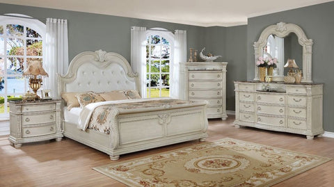 STANELY ANTIQUE WHITE BED SET (V)