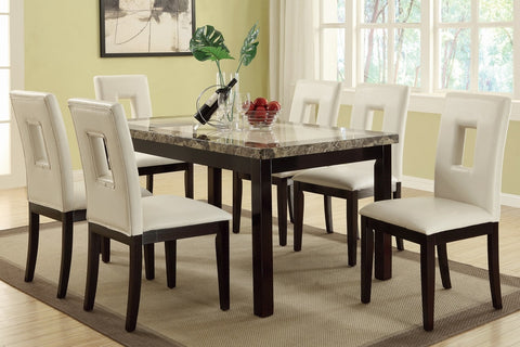 7PCS WHITE SQUARE SHAPED EYELETS HIGH-BACK DINING ROOM SET (V)