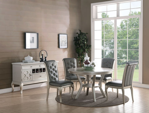 5 PIECE FORMAL ROUND DINING TABLE SET IN ANTIQUE SILVER FINISH (V)