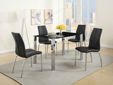 5-PCS BLACK MODERN DINING ROOM SET WITH 8MM TEMPERED GLASS TOP (V)