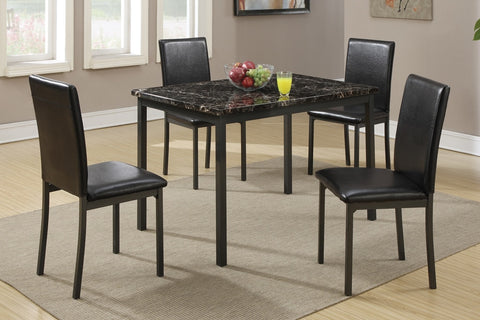5PCS MARBLE FINISHED BLACK METAL FRAME DINING SET (V)