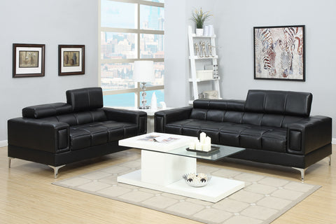 LEATHER SOFA SET 2PC BLACK COLOR