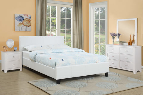 QUEEN SIZE ENCASED BEDFRAME UPHOLSTERED IN WHITE FAUX LEATHER (V)
