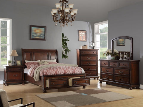 PHILLIP SLEIGH PLATFORM BED IN CHERRY WOOD FINISH WITH 2 UNDER STORAGES (V)