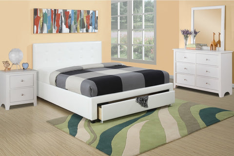 BEDROOM PLATFORM WITH UNDERDRAWER UPLHOLSTERED IN WHITE FAUX LEATHER (v)