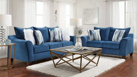 2PC VELOUR NAVY SOFA SET