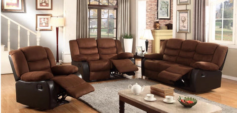 FABRIC RECLINER SOFA SET IN BROWN