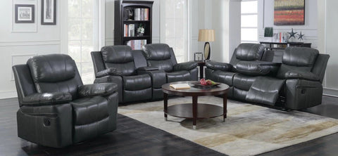 AIR LEATHER RECLINER SOFA SET IN GREY ( CUPHOLD WITH STORAGE )