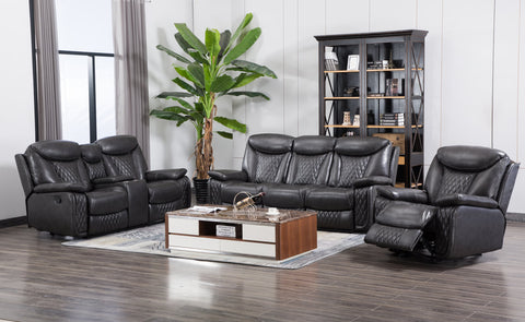3PC. CHANEL RECLINER SOFA SET IN GRAY ( INCLUDE CUP-HOLDER )