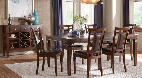 LEATHER & WOOD 7 - PIECES DINNING SET