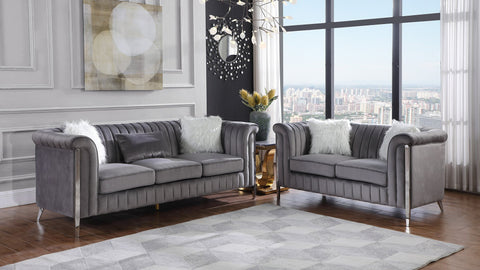 FARA 2PC SOFA SET IN GREY WITH CHROME LEGS