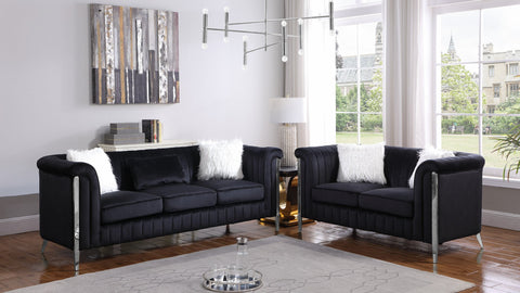 FARA 2PC SOFA SET IN BLACK WITH CHROME LEGS