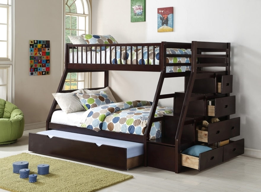 Twin over Full Staircase Bunk Bed with Trundle (V) – VIVI Furniture