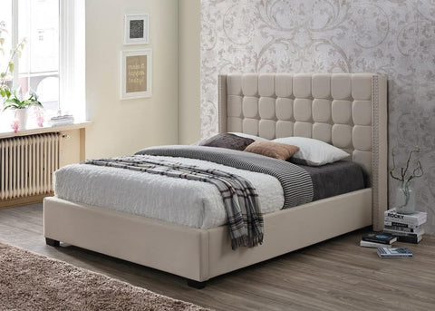 STANFORD Sand/Beige Linen Upholstery Platform Bed (No Boxspring Required) (V)
