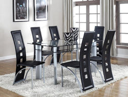 5PCS BLACK FAUX LEATHER RECTANGULAR TEMPERED GLASS TABLE TOP DINING SET