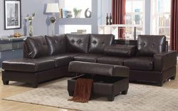 3-PC LEATHER SECTIONAL WITH  STORAGE OTTOMAN IN ESPRESSO