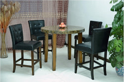Black Cream Brown Marble Round Top Dining Table with Black Glossy Leather Chair (5-piece set) (V)
