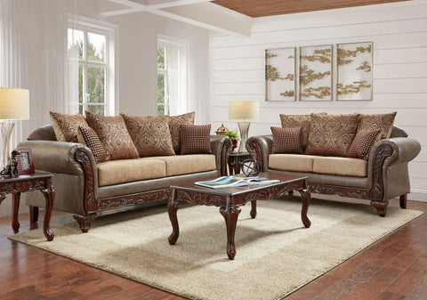 2PC LUXURY SOFA SET IN BEIGE AND BROWN