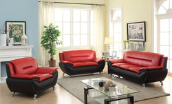HANS LEATHER SOFA SET RED AND BLACK COLOR