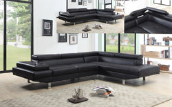 MODERN BLACK BONDED LEATHER SECTIONAL