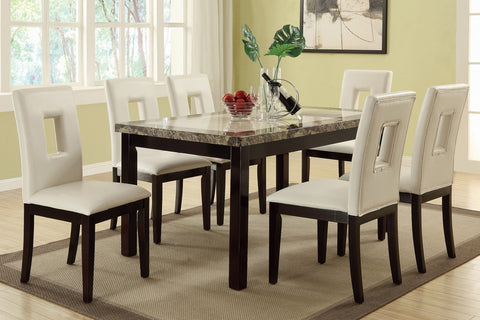 7PCS CREAM FAUX LEATHER DINING ROOM SET IN WHITE (V)