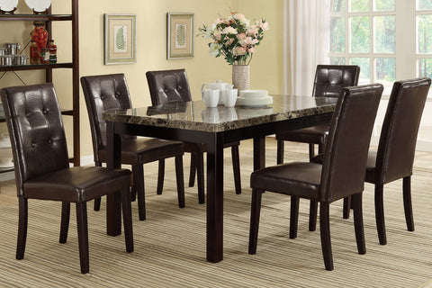 7PCS MARBLE-LOOK TWO-TONED FINISHED TABLETOP DINING ROOM SET (V)
