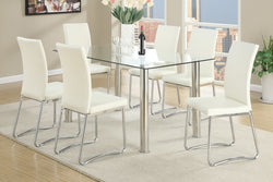 5-PCS WHITE MODERN DINING ROOM SET IN CLEAR 10MM TEMPERED GLASS TOP TABLE (V)