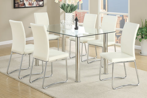 5-PCS WHITE MODERN DINING ROOM SET IN CLEAR 10MM TEMPERED GLASS