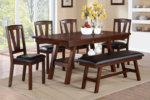 5-PCS V DESIGN DARK WALNUT FINISH DINING ROOM SET (V)