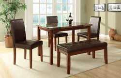 5-PIECES MARBLE FINISH TABLE TOP BROWN FAUX LEATHER DINING ROOM SET (V)