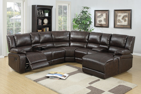 ESPRESSO LEATHER SECTIONAL RECLINER