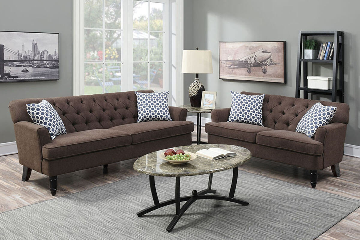 NICE SOFA SET 2PC IN DARK BROWN – VIVI Furniture