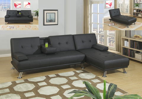 LEATHER  SECTIONAL ADJUSTABLE SOFA BED ADN CHAISE IN BLACK