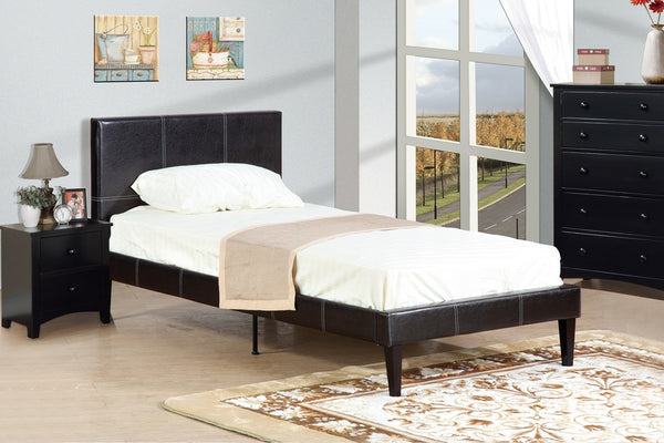 MODERN TWIN/FULL SIZE BED UPHOLSETERED IN ESPRESSO FAUX LEATHER (V)