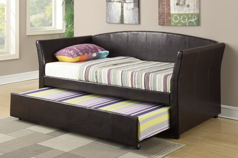 TWIN BED DAYBED w/TRUNDLE UPHOLSTERED IN ESPRESSO LEATHER (V)