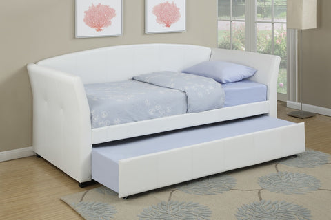 TWIN BED DAYBED w/TRUNDLE UPHOLSTERED IN WHITE LEATHER (V)
