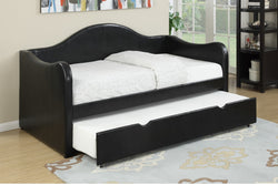 TWIN BED DAYBED w/TRUNDLE UPHOLSTERED IN BLACK LEATHER (V)