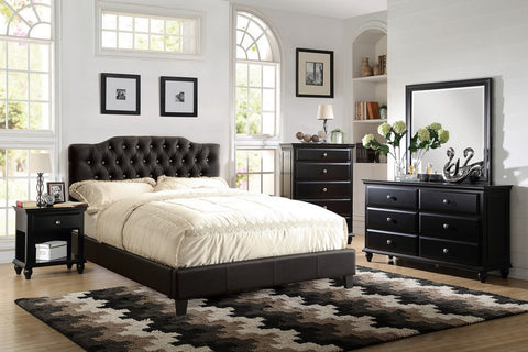 QUEEN/KING BED BLACK FAUX LEATHER (V)