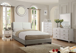 BOSTON UPLHOLSTERED BONDED LEATHER BED IN WHITE/GRAY
