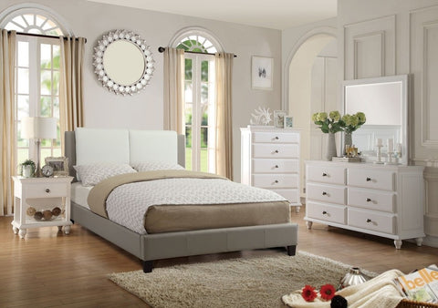 BOSTON UPLHOLSTERED BONDED LEATHER BED IN WHITE/GRAY