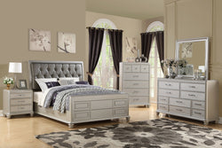 QUEEN BED GREY FAUX LEATHER (V)