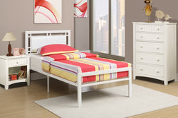 WHITE BEDROOM METAL PLATFORM WITH SLATS TWIN/FULL BED (V)