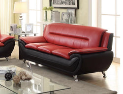 BONDED LEATHER SOFA IN RED BLACK