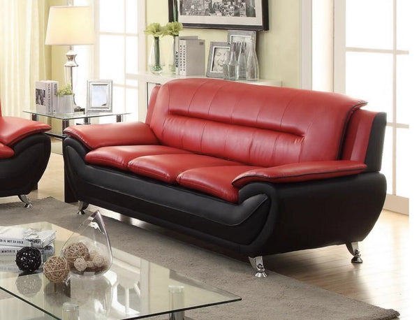 BONDED LEATHER SOFA IN RED BLACK