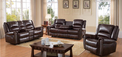 AIR LEATHER RECLINER SOFA SET IN BROWN