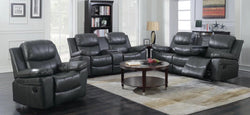 AIR LEATHER RECLINER SOFA SET IN GREY (  CUPHOLD WITH STORAGE )