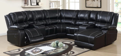 BLACK LEATHER SECTIONAL RECLINER